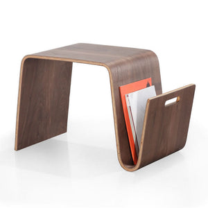 English Elm Brookside End Table with Curved Magazine Shelf & Cut-Out Handle, Plywood Veneer, Fully Assembled Walnut B365P398078