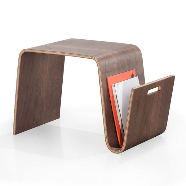 English Elm Brookside End Table with Curved Magazine Shelf & Cut-Out Handle, Plywood Veneer, Fully Assembled Walnut B365P398078