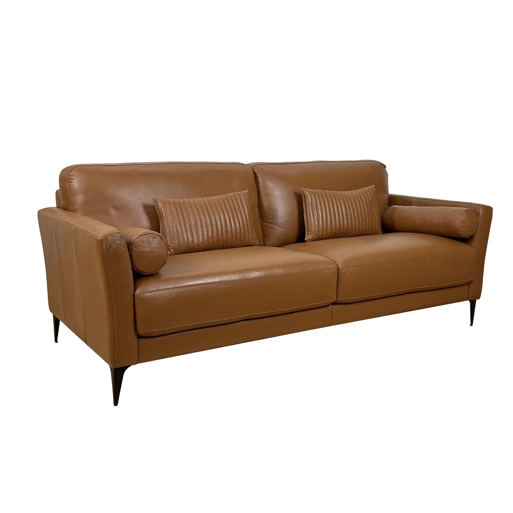English Elm Tussio Genuine Leather Sofa Italian Crafted with Tight Back and Five Accent Pillows B2726P498539