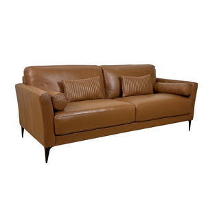 English Elm Tussio Genuine Leather Sofa Italian Crafted with Tight Back and Five Accent Pillows B2726P498539