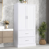 English Elm Tall Bathroom Storage Cabinet, Cabinet With Two Doors and Drawers, Adjustable Shelf, Mdf Board, White