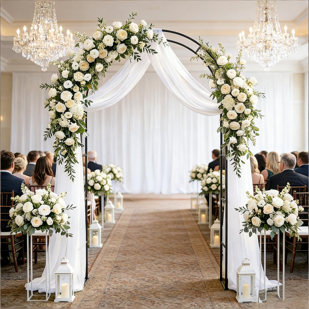 English Elm Outdoor Steel Garden Arch with Weighted Base for Weddings and Climbing Vines T3971P486761