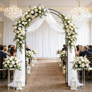 English Elm Outdoor Steel Garden Arch with Weighted Base for Weddings and Climbing Vines T3971P486761