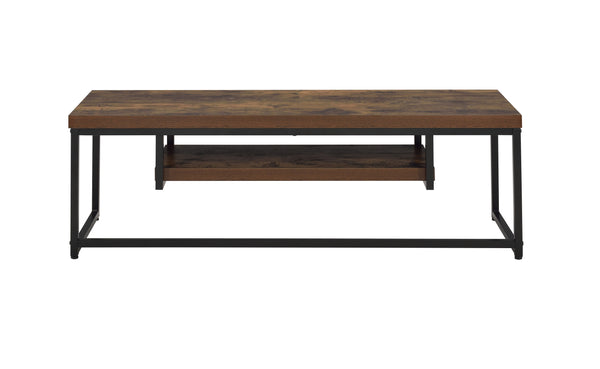 English Elm Bob Weathered Oak TV Stand with Black Metal Frame, Compact 50" TV Console, Cable Management, Rustic Modern Design, Durable MDF Construction B2726P271970