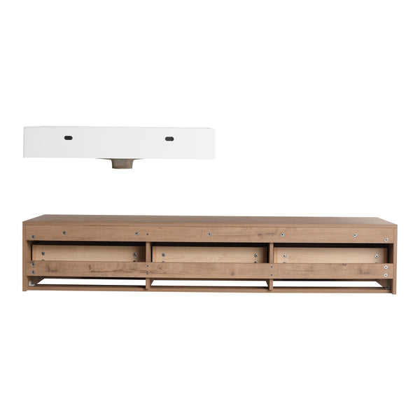 English Elm 60-Inch Wall-Mounted Bathroom Vanity With Stylish Resin Sink, Soft-Close Drawers & Modern Design W999S00355