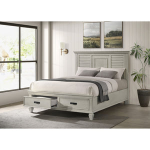 English Elm Capistrano Rustic Distressed White Queen Bed with 2 Drawers, High Louvered Headboard & Tapered Feet B062S00932