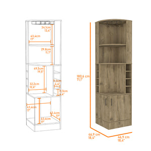 English Elm Seattle Floor Tower Bar Cabinet with Wine Cubbies Open Shelves Slim Dining Storage B128P460118