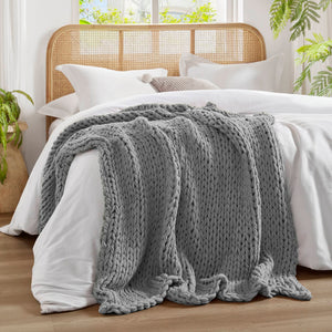 JLA Home Madison Park - Hand double-knitted throw blanket — ultra-soft, OEKO-TEX certified acrylic, modern boho accent for year-round comfort Grey MP50-6136
