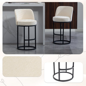 English Elm Counter Height Barstools Set of 2 Linen Upholstered Barrel Seat with Iron Legs Beige W395P410430
