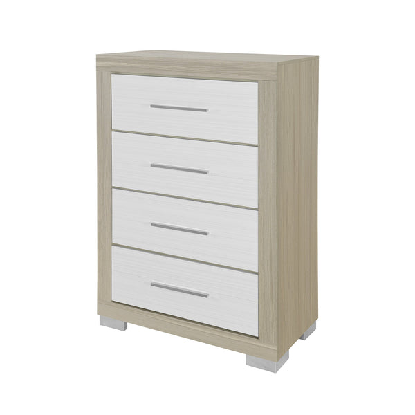 English Elm ELSA Two-Tone Solid Wood Chest with Bar Handles and Spacious Drawers on Sturdy Block Style Legs Natural+White 34.33 L x 18.82 W x 49.65 H B201P347835
