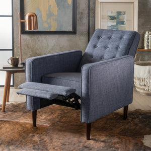 English Elm Christopher Knight Home® - Fabric Recliner Chair Mid-Century Modern Pushback Single Sofa with Tufted Cushion, Birch Legs, Cozy Comfort Dark Blue 60741.00DBL