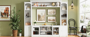 English Elm Entertainment Wall Unit with Glass Doors Open Shelving Mdf Living Room Storage White N710S688102K