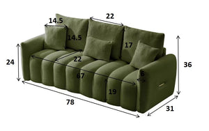 English Elm 78 Inch Teddy Velvet Three Seat Sofa Solid Wood Frame Plush Cushions for Living Room Army Green W2564S00126