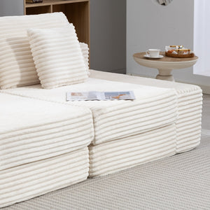English Elm Double Cloud Plush Chaise Lounge Sofa Bed with Deep Seat, No Assembly, Ultra-Soft Corduroy Comfort Beige W794S00005