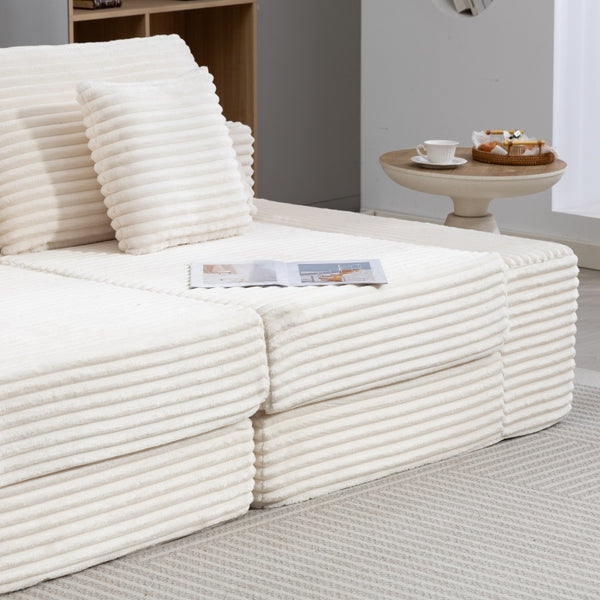 English Elm Double Cloud Plush Chaise Lounge Sofa Bed with Deep Seat, No Assembly, Ultra-Soft Corduroy Comfort Beige W794S00005