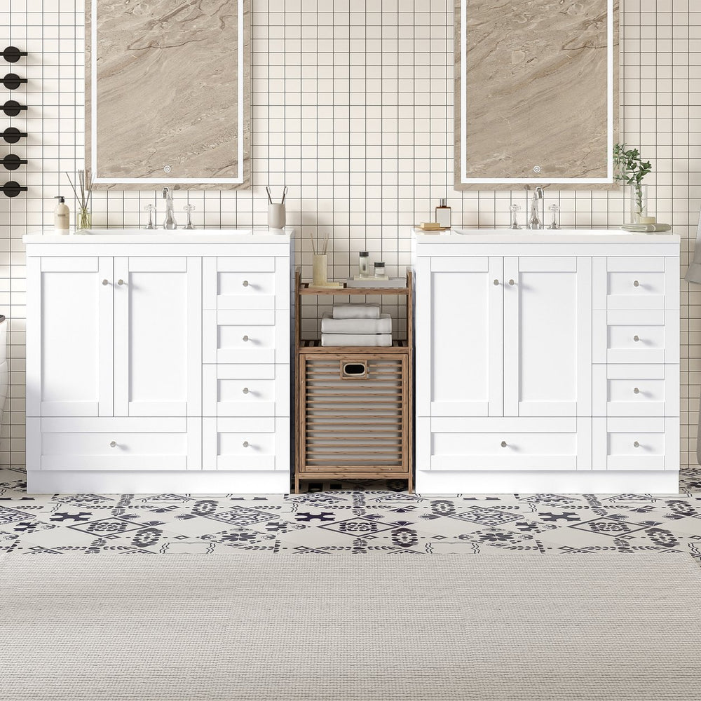 English Elm 72-inch Shaker Double Sink Freestanding Vanity with Resin Basins and Soft Close Storage N729P000010K-2