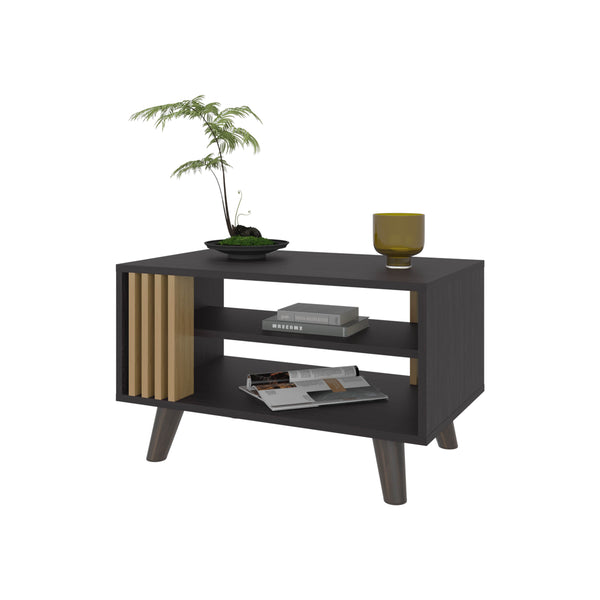 English Elm Shark Modern Coffee Table with Open Storage Shelves, Wenge & Oak Finish, Compact 15.8"H Stylish Design B128P375311
