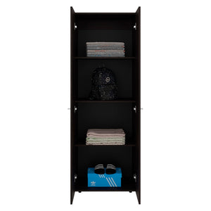 English Elm Stained Walnut Wardrobe Cabinet - Tall 2-Door Design With 4 Shelves For Smart Vertical Storage Solutions B062P373783-GIGA