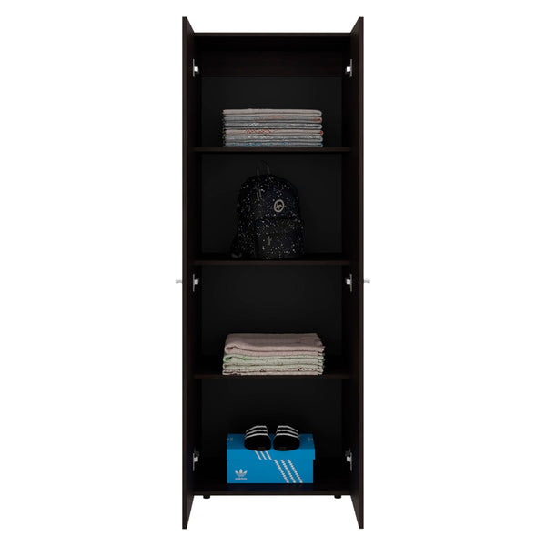 English Elm Stained Walnut Wardrobe Cabinet - Tall 2-Door Design With 4 Shelves For Smart Vertical Storage Solutions B062P373783-GIGA