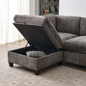 English Elm 96.5" L-shaped Chenille Sectional with Storage Ottoman Eucalyptus Frame Living Room Gray W1097S00280