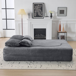 English Elm Queen Foldable Sofa Bed Plush Chenille Futon with High-Density Foam Convertible Sleeper Mattress Comfort Dark Gray W1829P280219