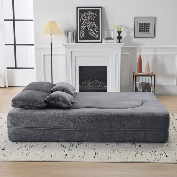 English Elm Queen Foldable Sofa Bed Plush Chenille Futon with High-Density Foam Convertible Sleeper Mattress Comfort Dark Gray W1829P280219