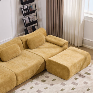 English Elm Modular Chenille Deep Seat Sectional Sofa with Bamboo Frame for Living Room Lounge Yellow W1829S00067