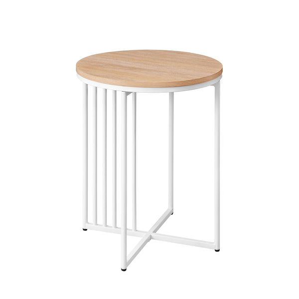 English Elm Walker Edison - Modern Metal-Slat Round Side Table Coastal Oak – Lightweight, Warp-Resistant MDF, Vertical Slat Accent, 100 lb Capacity B185P168896