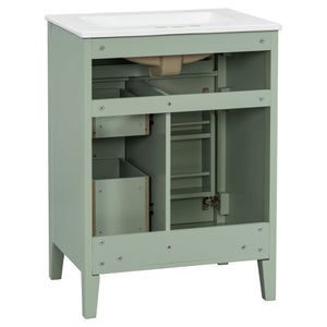 English Elm "24'' 24 Inch Glossy Freestanding Bathroom Vanity with Gold Hardware and Soft Close Storage Green Rubberwood N725P448529F