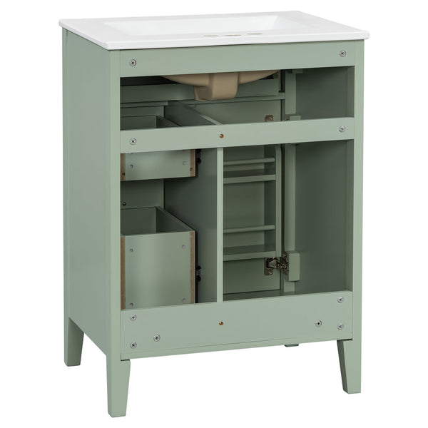 English Elm "24'' 24 Inch Glossy Freestanding Bathroom Vanity with Gold Hardware and Soft Close Storage Green Rubberwood N725P448529F