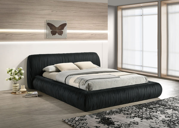 English Elm Platform Queen Bed Pleated Upholstered Frame Low Profile Contemporary Bedroom Furniture Black B2741S00834