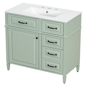English Elm 36-Inch Modern Bathroom Vanity With Ceramic Sink, Adjustable Shelves, Flip Drawers & Metal Handles N725P350849F