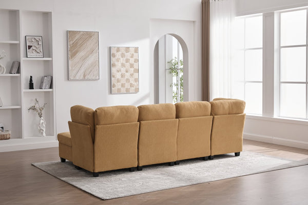 English Elm UNITED Modular 6-Seat Sectional Sofa with Removable Ottoman, Storage Compartments, Convertible Comfort Mustard yellow W1568S00247