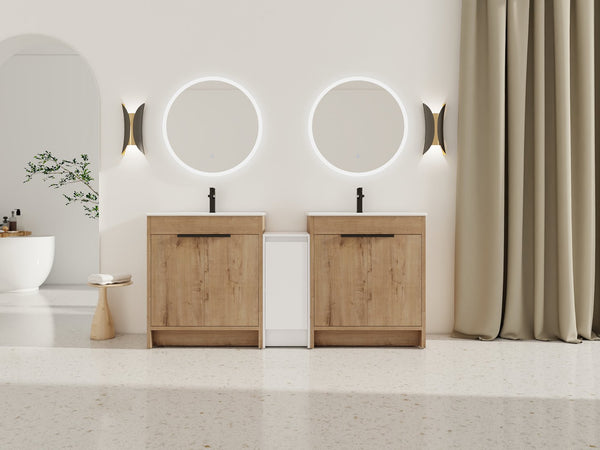 English Elm 72 Inch Freestanding Bathroom Vanity With Ceramic Sink, Soft-Close Doors, And Ample Storage Space W999S00323