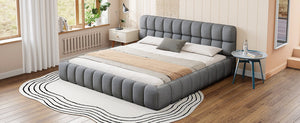 English Elm King Channel Stitched Linen Platform Bed Low Profile Contemporary Upholstered Frame Gray N737P387605E