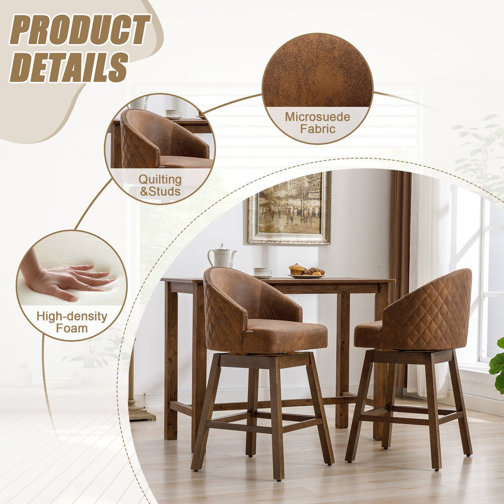 English Elm United We Win Quilted Microsuede Swivel Barstool with Wood Legs and Gold Rivet Trim W1568P361710