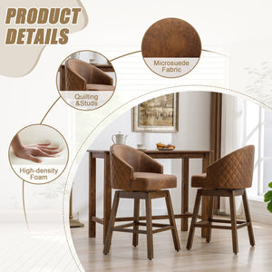 English Elm United We Win Quilted Microsuede Swivel Barstool with Wood Legs and Gold Rivet Trim W1568P361710