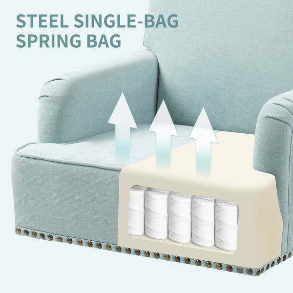 English Elm Modern Upholstered Accent Chair with Retro Wooden Legs Nailhead Trim High-Density Foam Seat 300lbs Sage W3042P262915