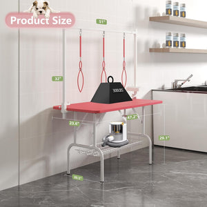 English Elm 47'' Foldable Dog Grooming Table X-lift Adjustable Height Station with Arm Noose Organizer Pink W3587P358729