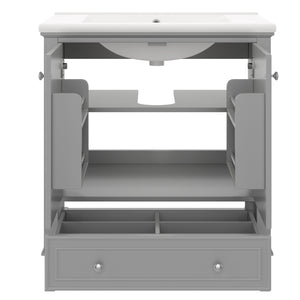 English Elm 30" Bathroom Vanity with Sink — Modern Freestanding 30" Cabinet with Ceramic Top, Drawer, Doors, Shelf Grey N725P221263E