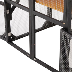 English Elm Outdoor Fir Wood Window Catio Enclosure with Four Climbing Platforms for Cats Black,Brown N719P418377D