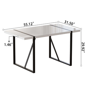 English Elm 55 Inch White Mdf Dining Table with Black Metal Legs Seats Six Industrial Farmhouse W2189P242109