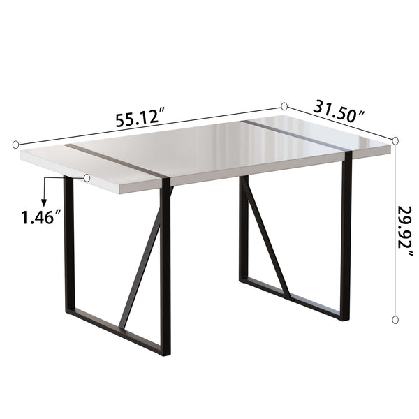 English Elm 55 Inch White Mdf Dining Table with Black Metal Legs Seats Six Industrial Farmhouse W2189P242109