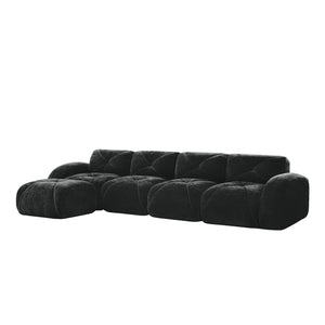 English Elm L-shaped Modular Velvet Sectional Tufted Cloud Sofa with Ottoman for Living Room Black W714S01630