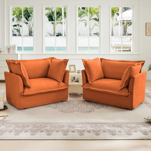 English Elm Set Of 2 Cozy Slipcovered Armchairs In Soft Orange Chenille – Stylish Deep Seating For Any Room W3041S00123-GIGA