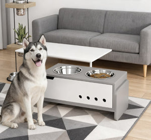 English Elm Dog Feeding Station with Adjustable Height Stainless Steel Bowls and Hidden Storage T3971P412263