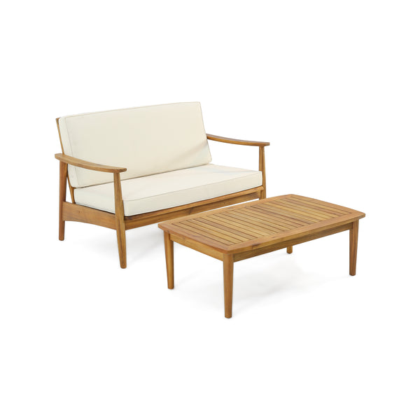 English Elm Christopher Knight Home® - Patio Loveseat & Coffee Table Set - Minimalist Acacia Wood Frame With Water-Resistant Cushions 68628.00BGE