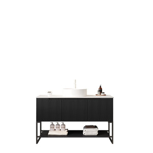 English Elm Tulio 48" Freestanding Bathroom Vanity With Ceramic Vessel Sink & Carrara Stone Countertop, White W2615S00215-GIGA