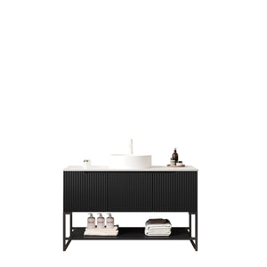 English Elm Tulio Freestanding 48 Inch Bathroom Vanity Matte Black Cabinet Vessel Sink Sintered Stone W2615S00219