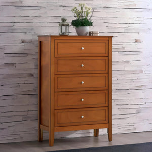 English Elm Daniel Assembled 5-Drawer Chest with English Dovetail Drawers, Metal Hardware & Solid Wood Frame Oak 51 L x 34 W x 18 H B078P400745